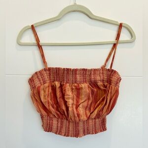 Pink Rose Smocked Crop Spaghetti Strap Tank Orange Brown Size Medium